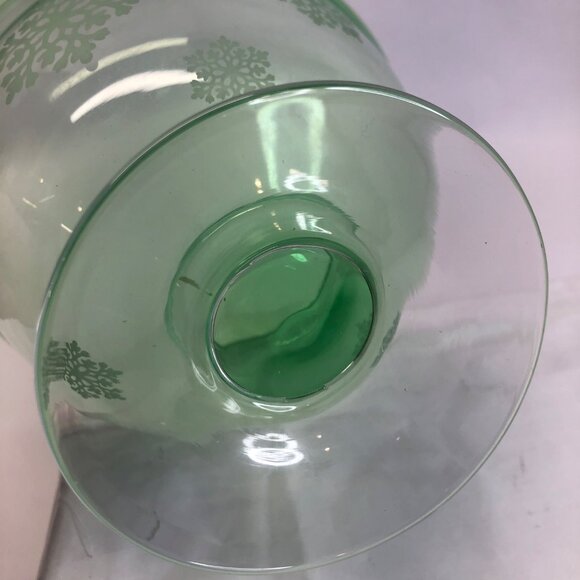 Vintage Green Emerald Glass Snowflake Pattern Footed Bowl Candy Dish - Picture 6 of 10